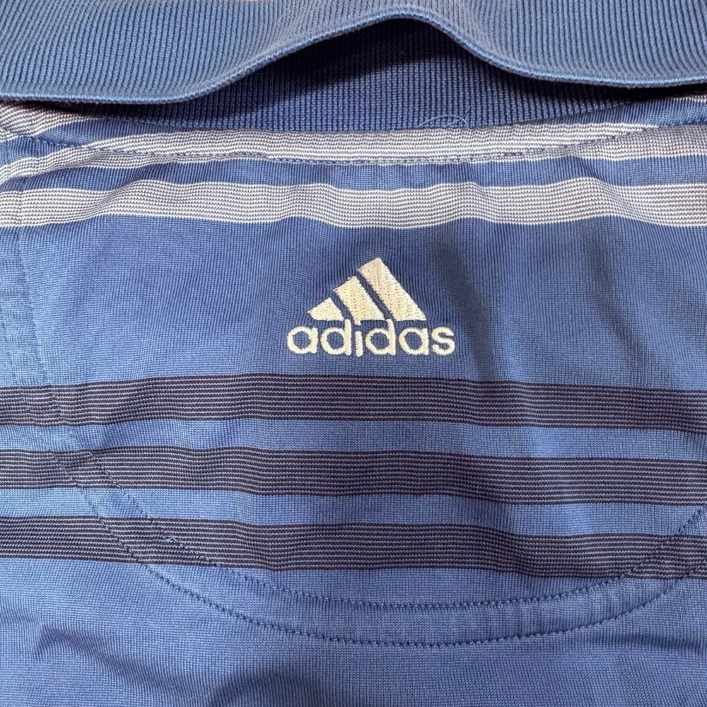 Adidas Mens Blue Striped Golf Polo Shirt Short Sleeve Performance Polyester 4959